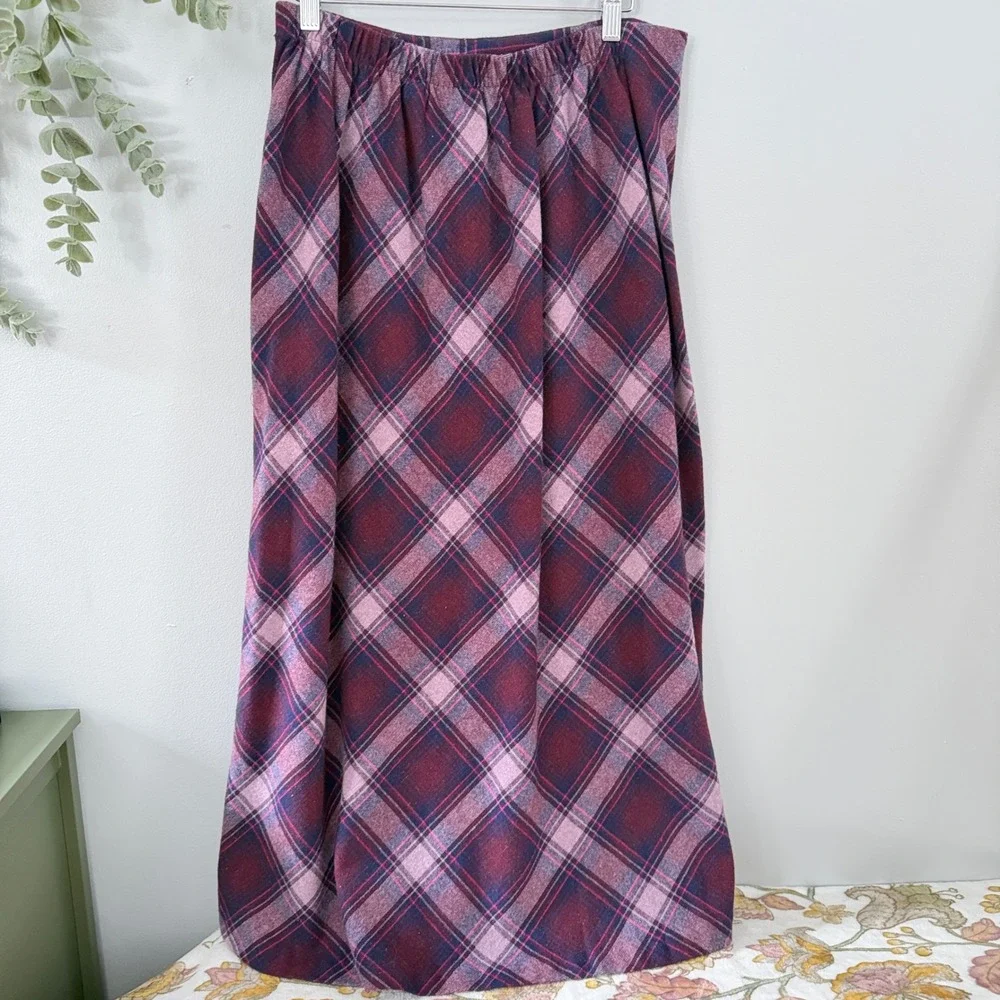 220 Hickory Vtg Maxi Skirt Dark Academia Purple Plaid Wool Blend Side Zip Long L - Picture 2 of 10